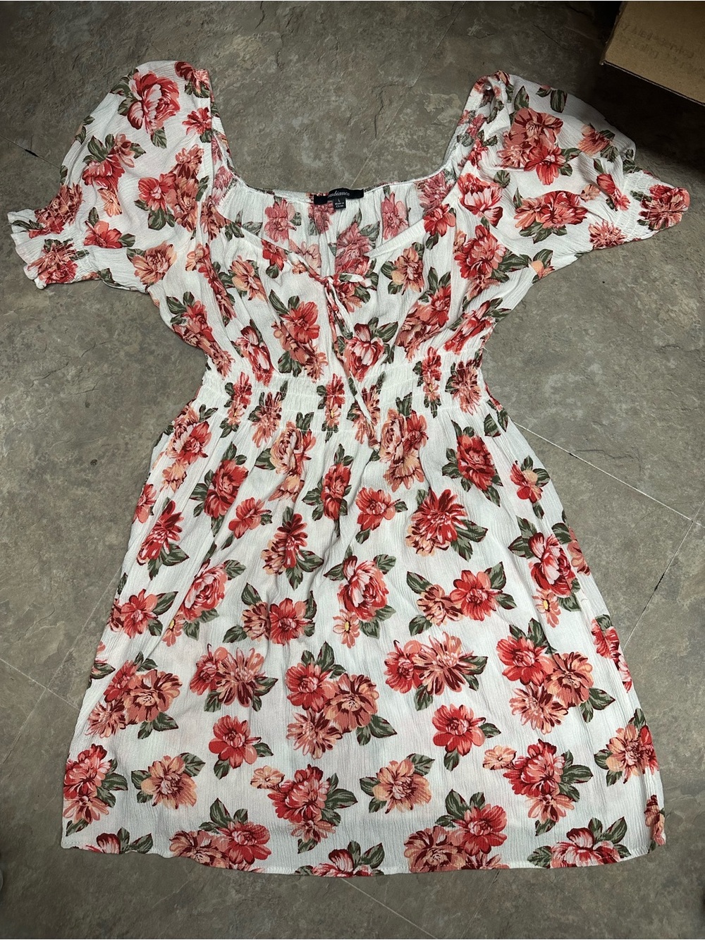 Ambiance White Mini Dress with Red Floral Print